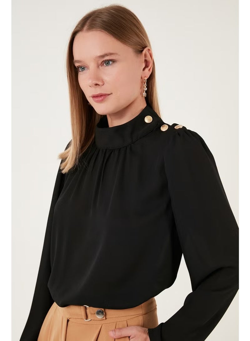 Lela Shoulder Buttoned Regular Fit High Collar Blouse Women's Blouse 611BZ0235 - Image 4